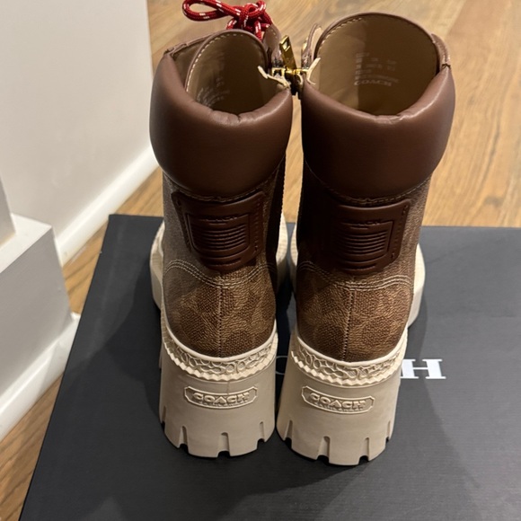 Coach Women's Tan and Red Lace-Up Boots - Picture 5 of 6